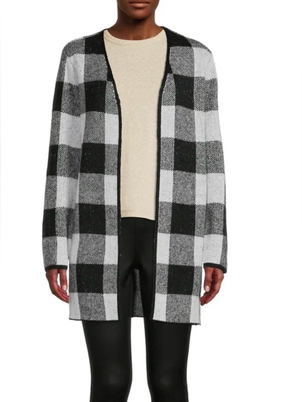 Black & White Open Front Cardigan Sweater